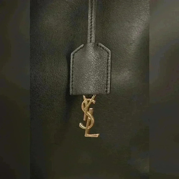 SAINT LAURENT YSL Black Smooth  Calfskin Leather Shopper Tote Italy - Picture 6 of 8